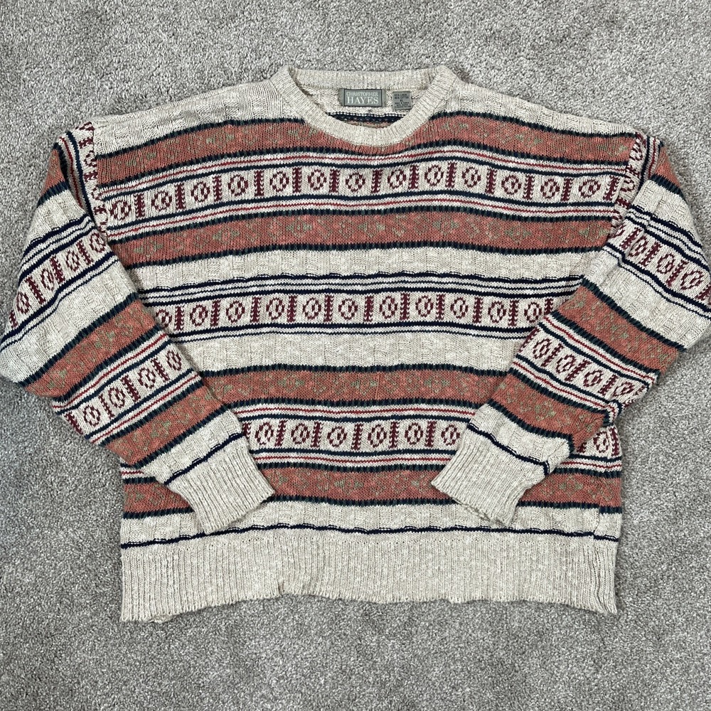 Christopher Hayes Vintage Linen Cotton‎ Knit Sweater Men's XL Geometric Pattern